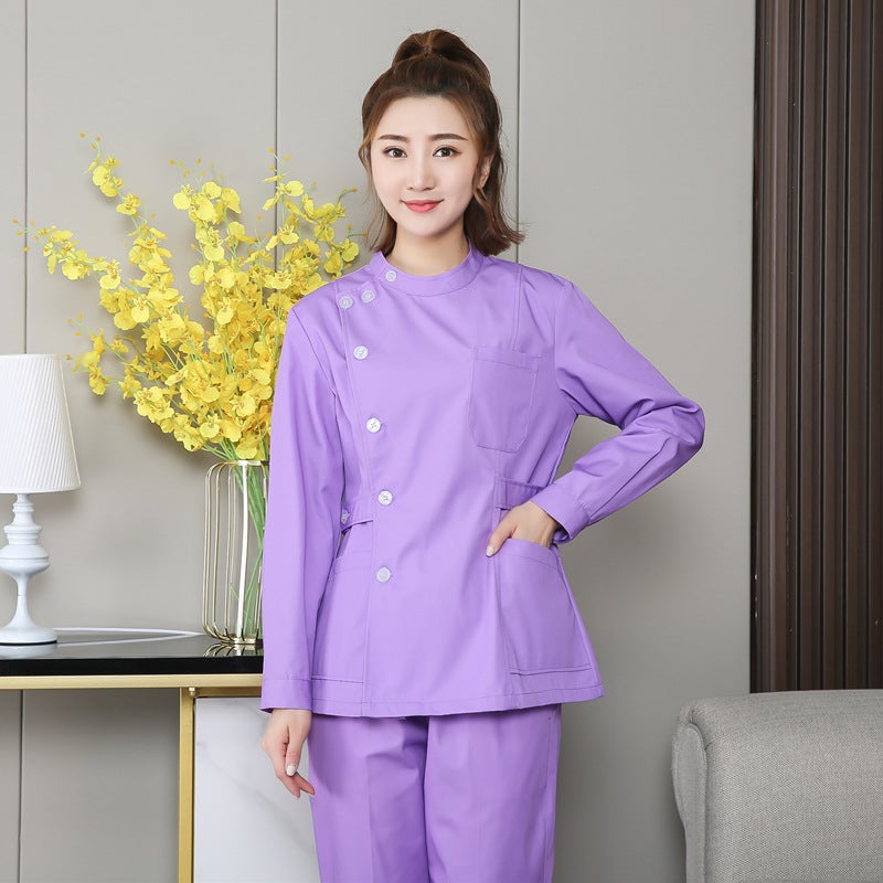 Nurse Uniform Summer Short Sleeve Separates Suit Women'S Half-Breasted Stand Collar Beautician Korean Style Work Clothes - Image 1
