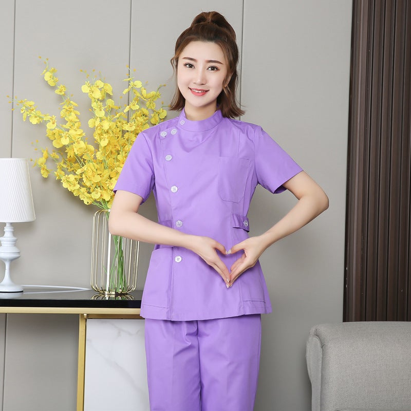 Nurse Uniform Summer Short Sleeve Separates Suit Women'S Half-Breasted Stand Collar Beautician Korean Style Work Clothes - Image 5