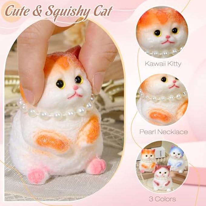TMHAI Taba Squishy Cat 3 Pack, 3.5" Big Fufu Kitty Fidget Squeeze Toys, Cute Kawaii Soft Stress Anxiety Relief Toys for Adults Kids Teens - Image 2