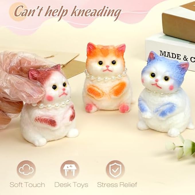 TMHAI Taba Squishy Cat 3 Pack, 3.5" Big Fufu Kitty Fidget Squeeze Toys, Cute Kawaii Soft Stress Anxiety Relief Toys for Adults Kids Teens - Image 4