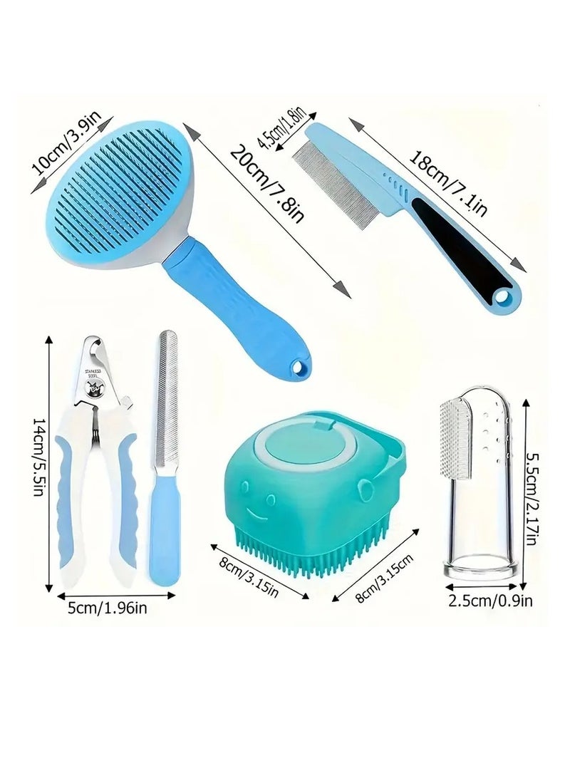 Generic 7 Pack Pet Grooming Set, Hair Removal Comb For Dog, Flea Comb, Dog Shampoo Brush, Pet Nail Clippers, Dog Toothbrush Set - Image 3