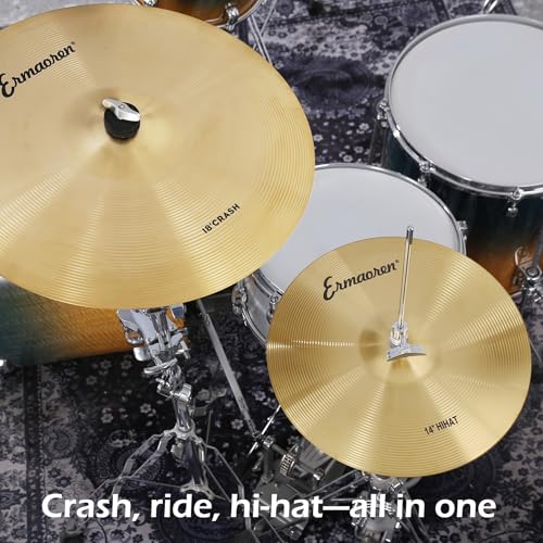 Ermaoren Cymbal Pack, 5 Pieces Drum Cymbals Set,14" Hi Hat Cymbals, 16" Crash and 18" Crash Cymbals, 20" Ride Cymbals for Drums Set - Image 5