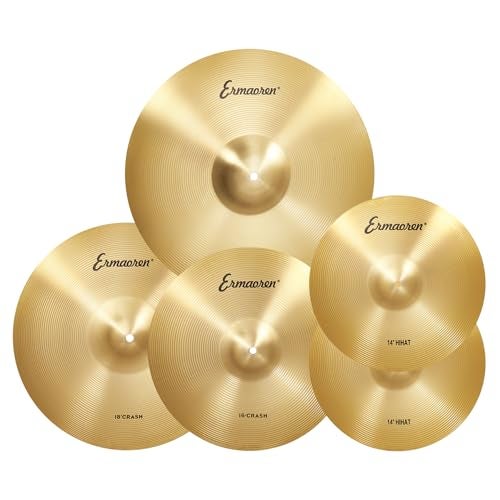 Ermaoren Cymbal Pack, 5 Pieces Drum Cymbals Set,14" Hi Hat Cymbals, 16" Crash and 18" Crash Cymbals, 20" Ride Cymbals for Drums Set - Image 1