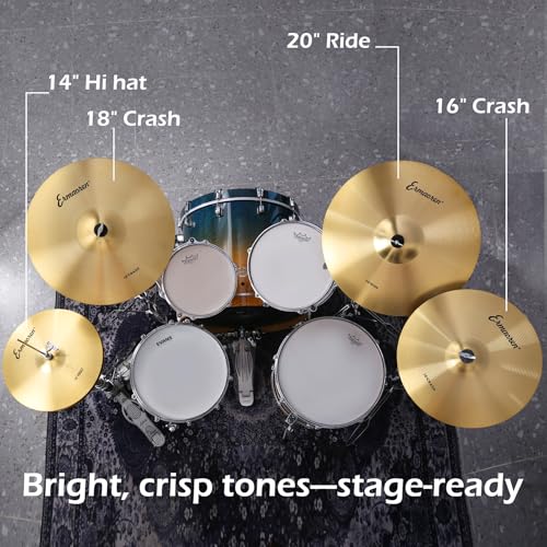 Ermaoren Cymbal Pack, 5 Pieces Drum Cymbals Set,14" Hi Hat Cymbals, 16" Crash and 18" Crash Cymbals, 20" Ride Cymbals for Drums Set - Image 2