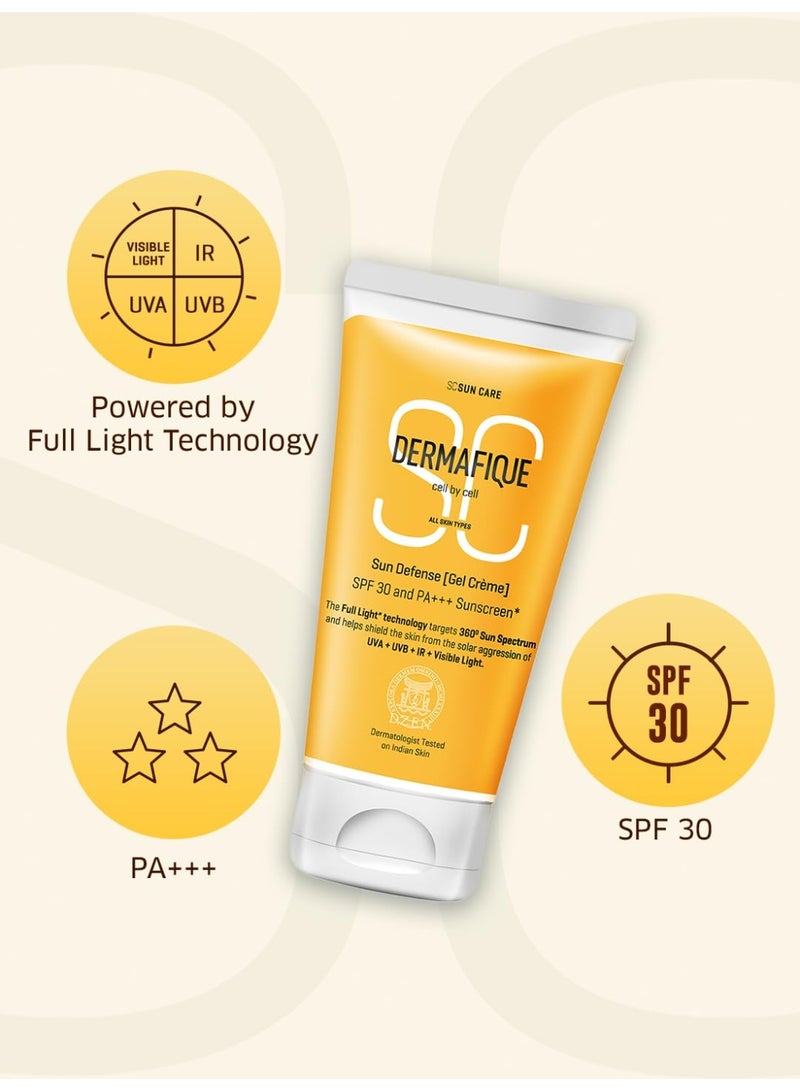 Dermafique Sun Defense Gel Crème, SPF 30, PA +++ Sunscreen 50g, for All Skin Types, 360 degree Sun Spectrum Protection, Prevents Tanning & Photoaging, Protects from UVA,UVB, IR & Visible Light, Dermatologist Tested on Indian Skin, for Men & Women - Image 2