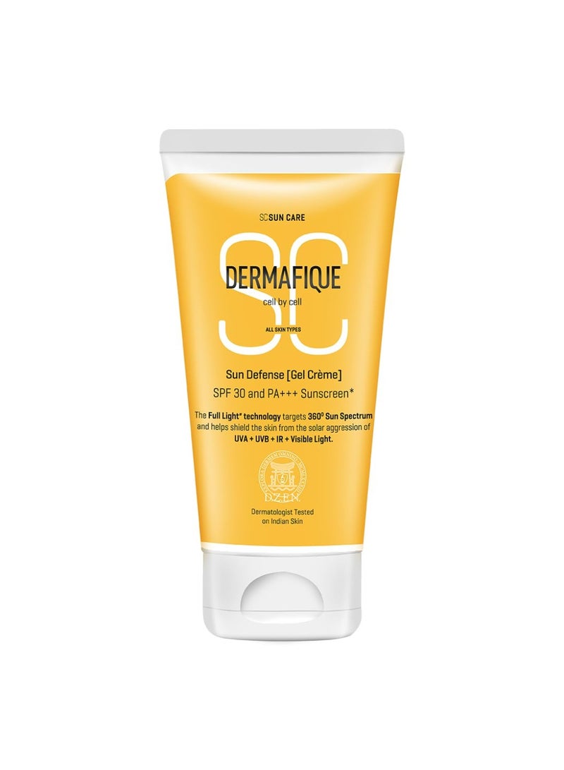 Dermafique Sun Defense Gel Crème, SPF 30, PA +++ Sunscreen 50g, for All Skin Types, 360 degree Sun Spectrum Protection, Prevents Tanning & Photoaging, Protects from UVA,UVB, IR & Visible Light, Dermatologist Tested on Indian Skin, for Men & Women - Image 1