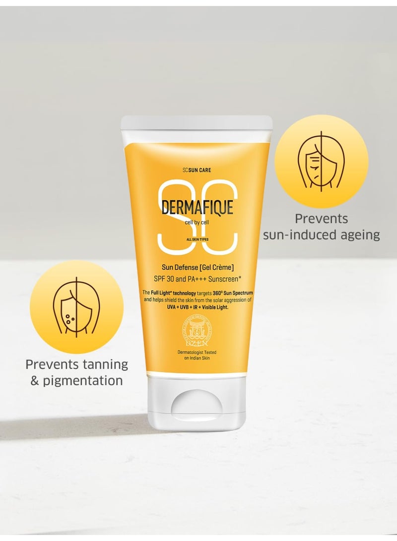 Dermafique Sun Defense Gel Crème, SPF 30, PA +++ Sunscreen 50g, for All Skin Types, 360 degree Sun Spectrum Protection, Prevents Tanning & Photoaging, Protects from UVA,UVB, IR & Visible Light, Dermatologist Tested on Indian Skin, for Men & Women - Image 3