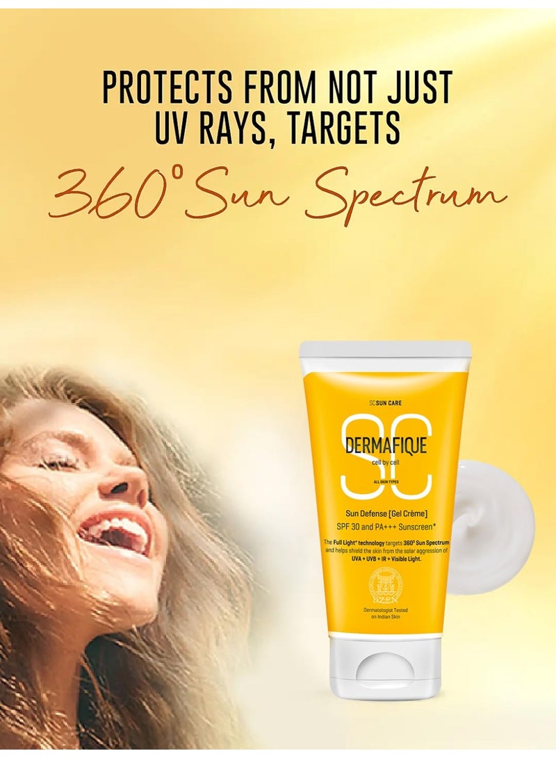 Dermafique Sun Defense Gel Crème, SPF 30, PA +++ Sunscreen 50g, for All Skin Types, 360 degree Sun Spectrum Protection, Prevents Tanning & Photoaging, Protects from UVA,UVB, IR & Visible Light, Dermatologist Tested on Indian Skin, for Men & Women - Image 4