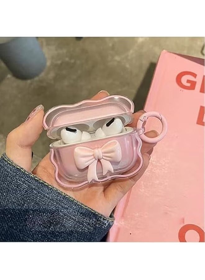 Applicable to AirPods Pro2 Case, Airpods Pro 2nd Generation Pink Clear TPU 3D Bow Case Cover, Soft Silicone Skin Shock-Absorbing Protective Cover with Keychains for Apple Airpods Pro 2 - Image 5