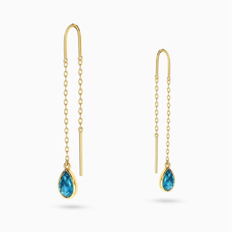 Instyle by L'azurde Pear Colored Stones Thread Drop Earrings in 18K Gold - Image 4