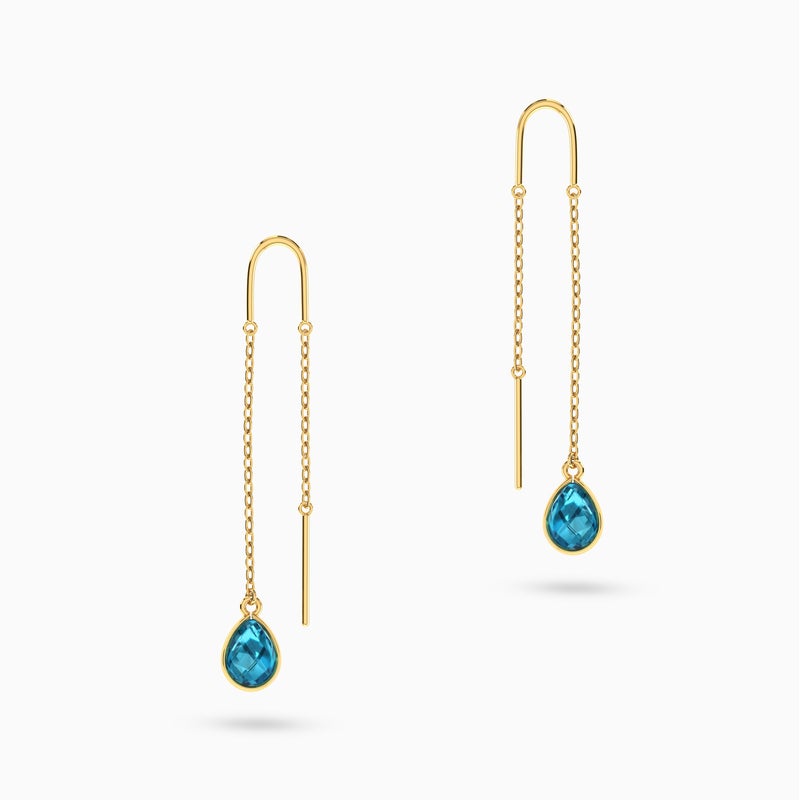 Instyle by L'azurde Pear Colored Stones Thread Drop Earrings in 18K Gold - Image 3