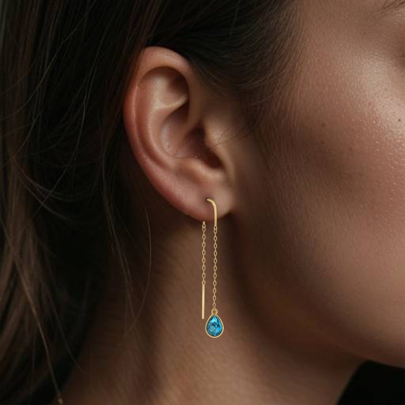 Instyle by L'azurde Pear Colored Stones Thread Drop Earrings in 18K Gold - Image 2