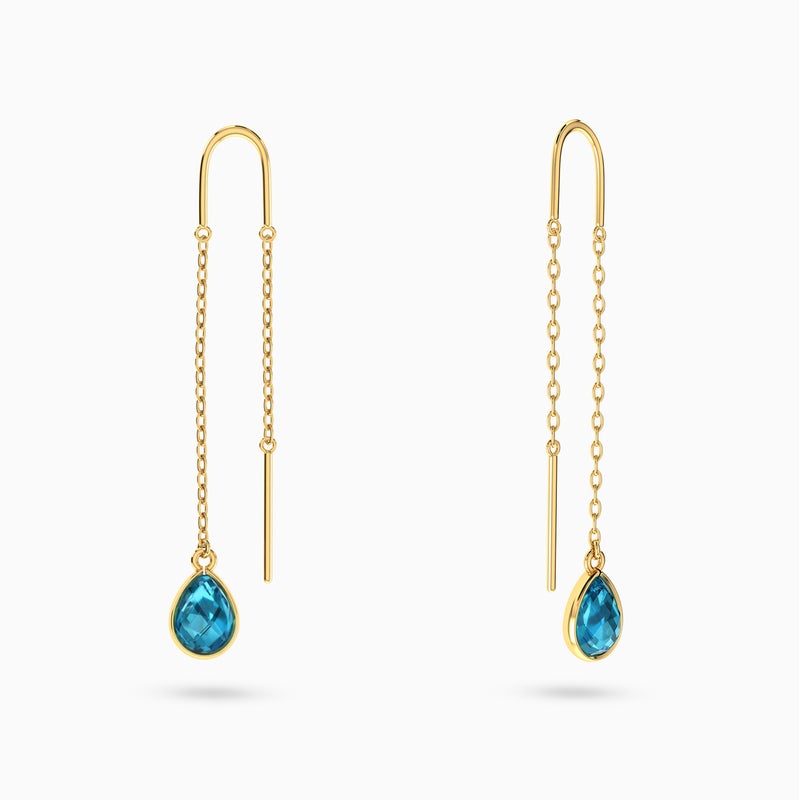 Instyle by L'azurde Pear Colored Stones Thread Drop Earrings in 18K Gold - Image 1