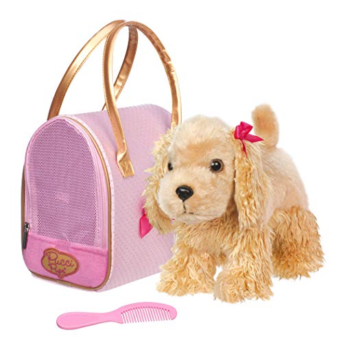 Pucci Pups Plush Puppy Carrier Bag Golden Dot Glam Bag Cocker Spaniel Comb Purse Stuffed Animal 2 Years - Image 1