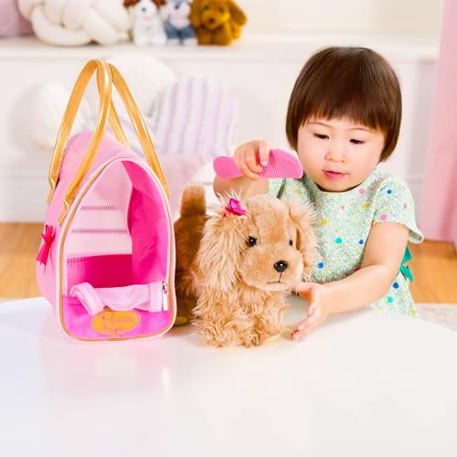 Pucci Pups Plush Puppy Carrier Bag Golden Dot Glam Bag Cocker Spaniel Comb Purse Stuffed Animal 2 Years - Image 5