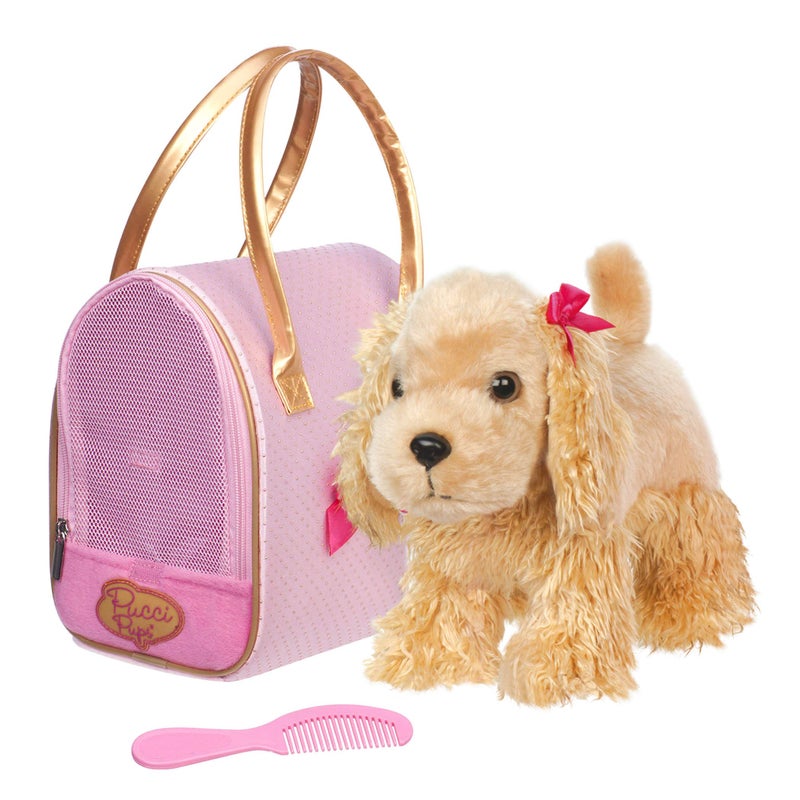 Pucci Pups Plush Puppy Carrier Bag Golden Dot Glam Bag Cocker Spaniel Comb Purse Stuffed Animal 2 Years - Image 3