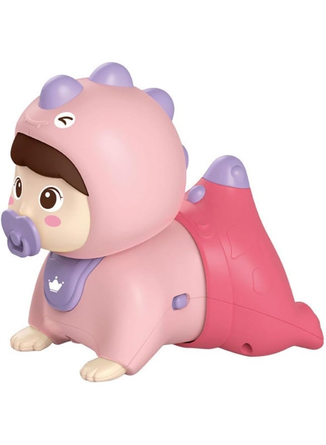 ECVV Baby Crawling Musical Toy Dinosaur Shape Sounds & Light Crawling Toys Tummy Time Learning Educational Toy for Toddlers (Pink) - Image 2