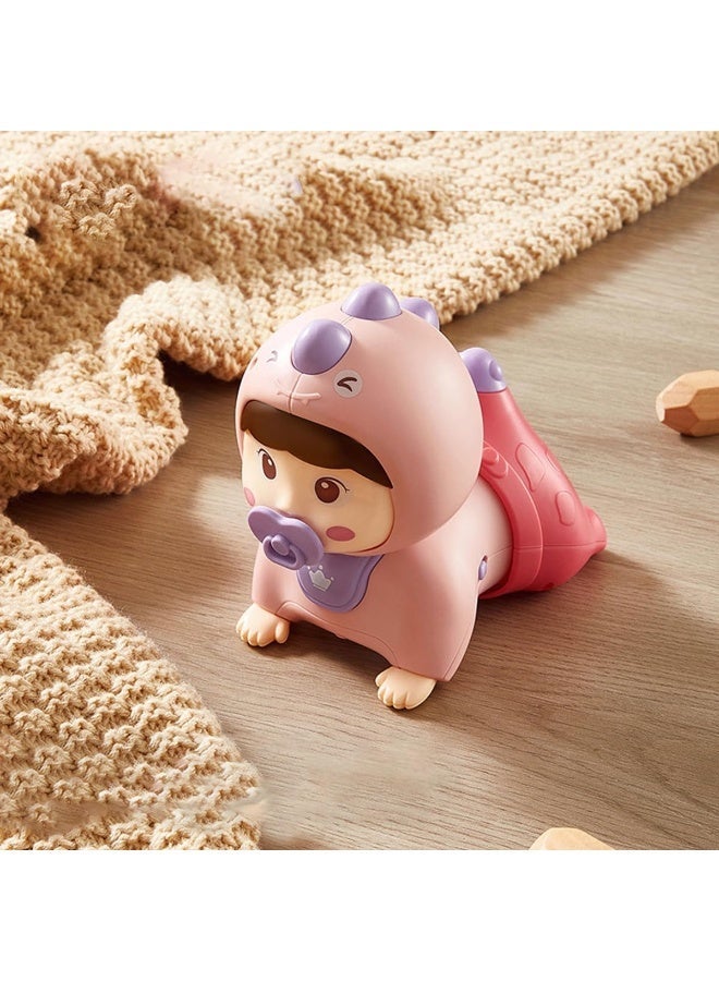 ECVV Baby Crawling Musical Toy Dinosaur Shape Sounds & Light Crawling Toys Tummy Time Learning Educational Toy for Toddlers (Pink) - Image 1