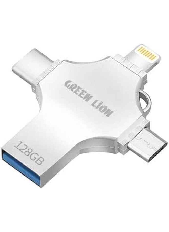 GREEN LION 4 in 1 USB Flash Drive 128GB with USB-A, Type-C, Lightning and Mirco USB compatible with all Smart Devices - GREEN LION USB FLASH DIRVE  - Image 1