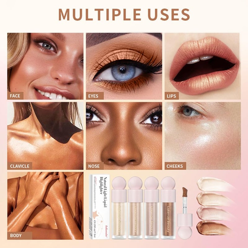 Mysense Liquid Highlighter Makeup, Natural Luminous Face Body Highlighter, Silky Smooth Lightweight Luminizer, Waterproof Long Lasting Face Illuminator Make up, #01 Moonlight White - Image 4