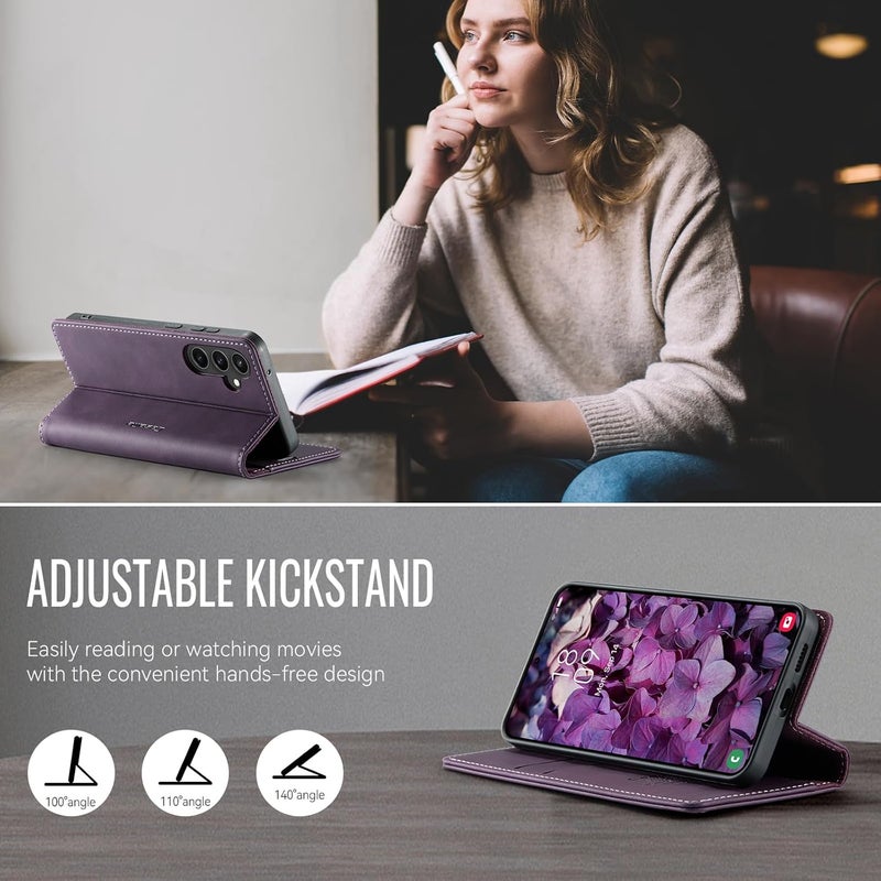 Cracedily Phone Case for Samsung Galaxy S23 FE, Premium PU Leather [RFID Blocking] Flip Case with Card Slot Stand Function Leather Case Phone Cover Galaxy S23FE Cover Book Case Purple - Image 5