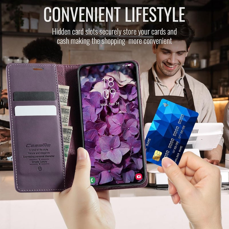 Cracedily Phone Case for Samsung Galaxy S23 FE, Premium PU Leather [RFID Blocking] Flip Case with Card Slot Stand Function Leather Case Phone Cover Galaxy S23FE Cover Book Case Purple - Image 4