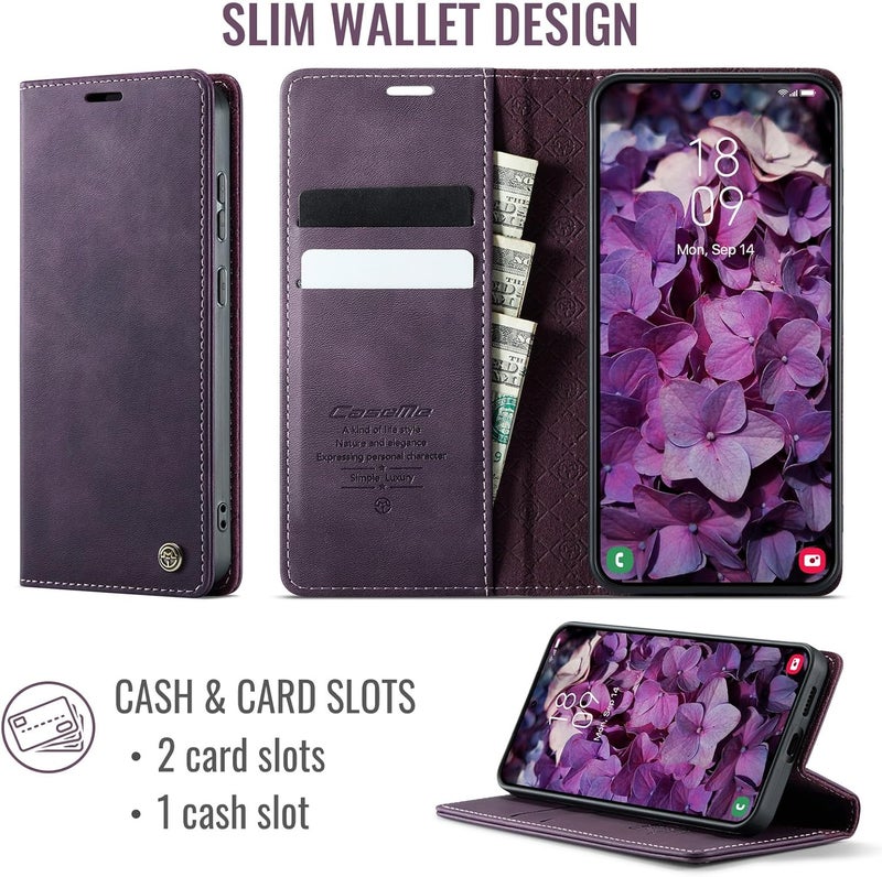 Cracedily Phone Case for Samsung Galaxy S23 FE, Premium PU Leather [RFID Blocking] Flip Case with Card Slot Stand Function Leather Case Phone Cover Galaxy S23FE Cover Book Case Purple - Image 3