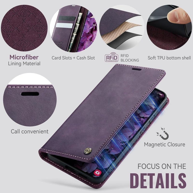 Cracedily Phone Case for Samsung Galaxy S23 FE, Premium PU Leather [RFID Blocking] Flip Case with Card Slot Stand Function Leather Case Phone Cover Galaxy S23FE Cover Book Case Purple - Image 2