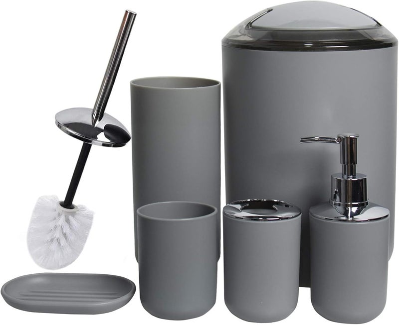 CERBIOR Bathroom Accessories Set Bath Ensemble Includes Soap Dispenser, Toothbrush Holder, Tumbler, Soap Dish for Decorative Countertop and Housewarming Gift,Grey - Image 1