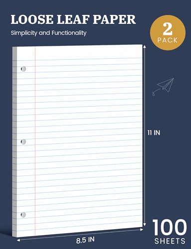 Aidunmis Loose Leaf Paper 8.5 x 11, Loose Leaf Notebook Paper, 200 Sheets Binder Paper 8-1/2 x 11'', 3-Hole Punched Filler Paper Notebook, 2 Pack, 100 Sheets/Pad - Image 2