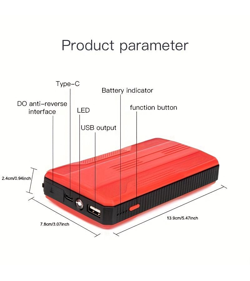Red Portable Versatile Power Bank Jump Starter Booster Pack Kit for Car - Image 3