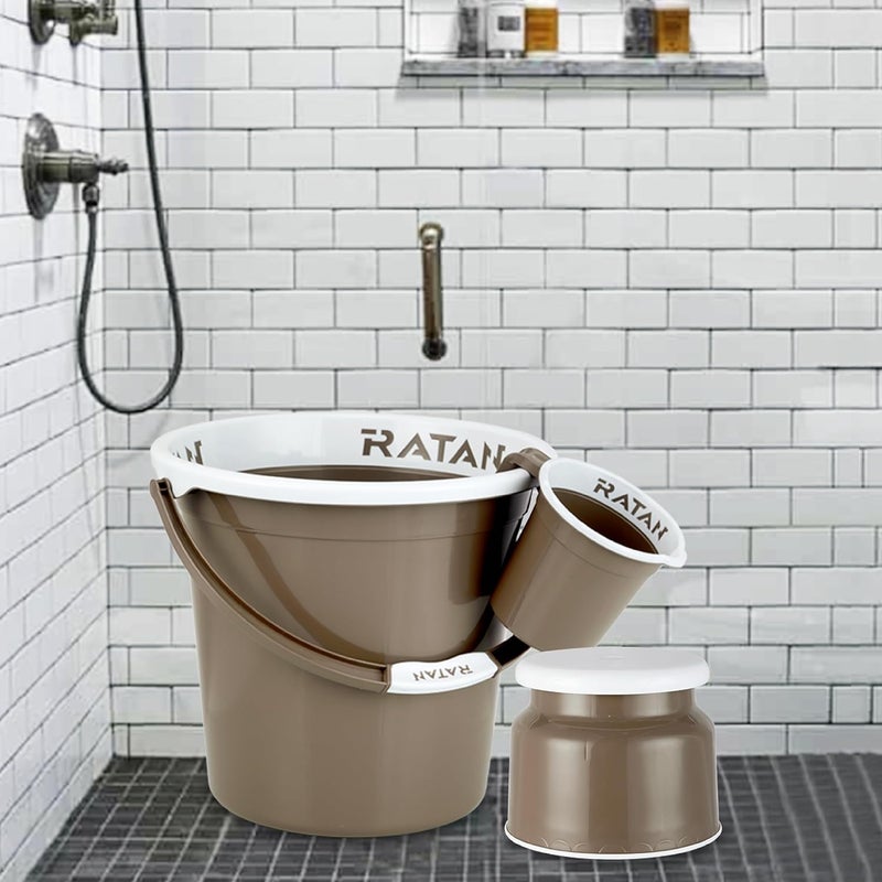 RATAN PLASTICWARE Plastic Bathroom Set of 5 Pieces Combo Pack Gloria Plain 25 Liters 2 Pieces Bucket Nova Stool Patla 107 Two Gloria Plain Bath Mug 15 Liters Color Light Brown - Image 5