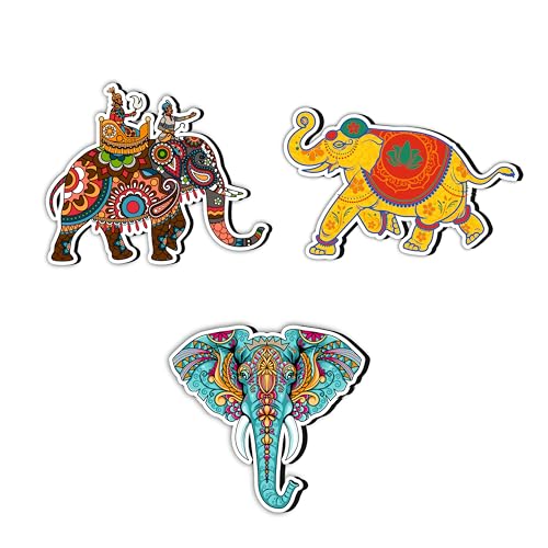 Giftplease Rajsthani Pattern Elephant Fridge Magnets- Set of 3 | Travel Souvenir | Refrigerator Magnet | Gifts | Decorative Items for Kitchen Fridge Magnets Set | Multicolor (FM_31) - Image 1