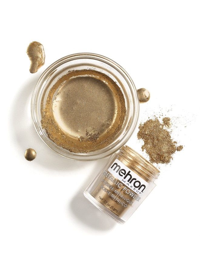 mehron بودرة مكياج معدنية (.17 أونصة) مع سائل خلط (1 أونصة) (ذهبي) - Image 2
