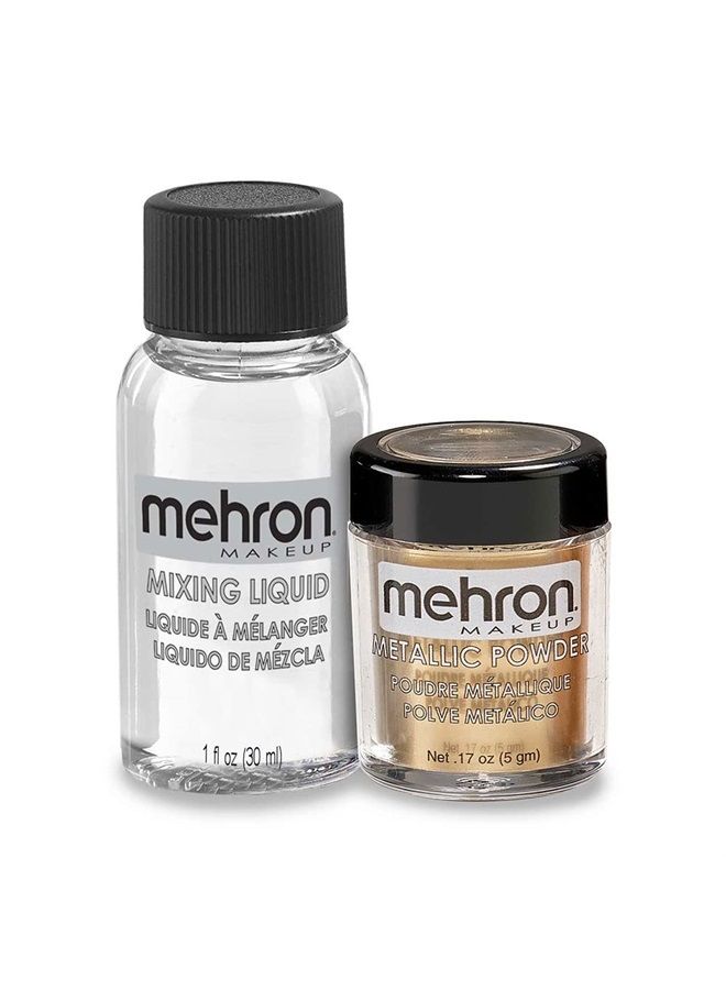 mehron بودرة مكياج معدنية (.17 أونصة) مع سائل خلط (1 أونصة) (ذهبي) - Image 1