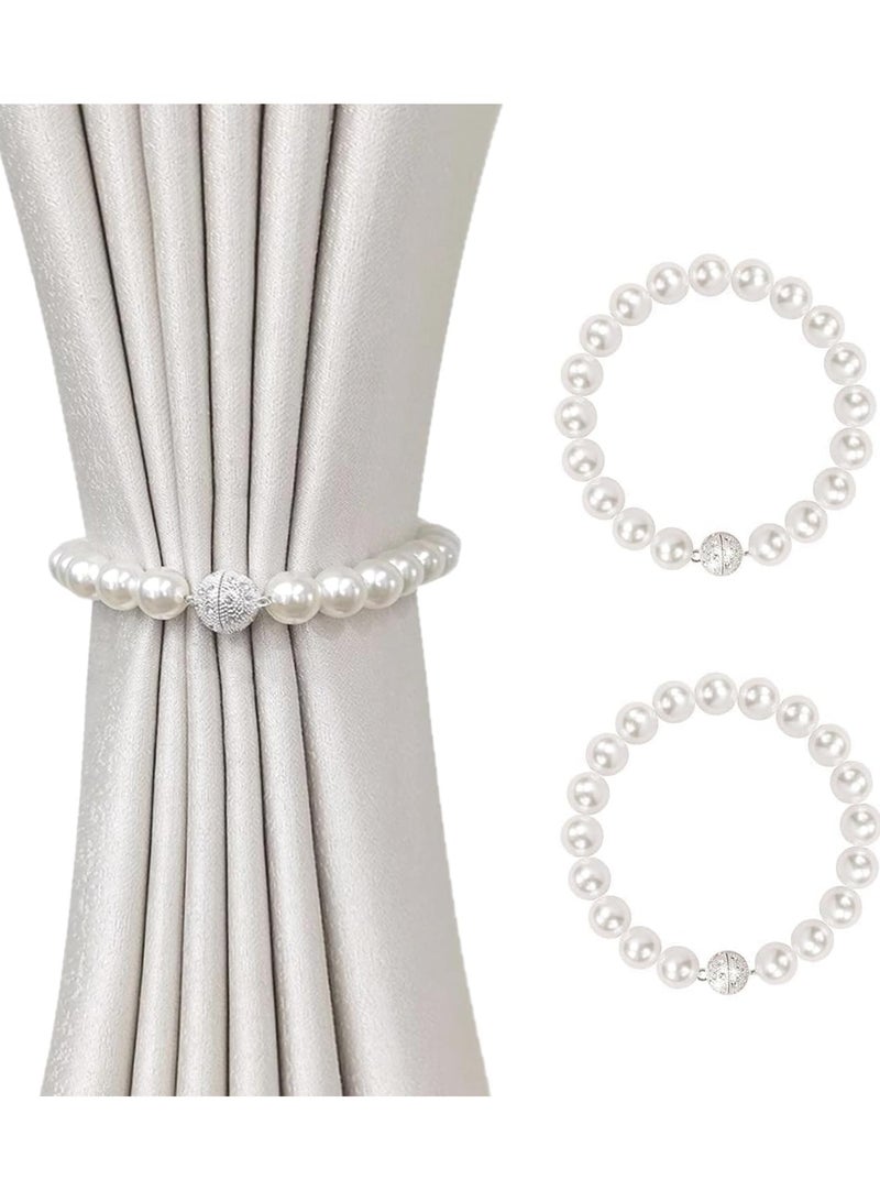 Goolsky [2pcs Magnetic Elegant Tiebacks] 2pcs Stylish Magnetic Tiebacks for Curtains - Elegant Faux Pearl Beads Holdbacks for Bedroom and Living Room Home Decor - Image 1