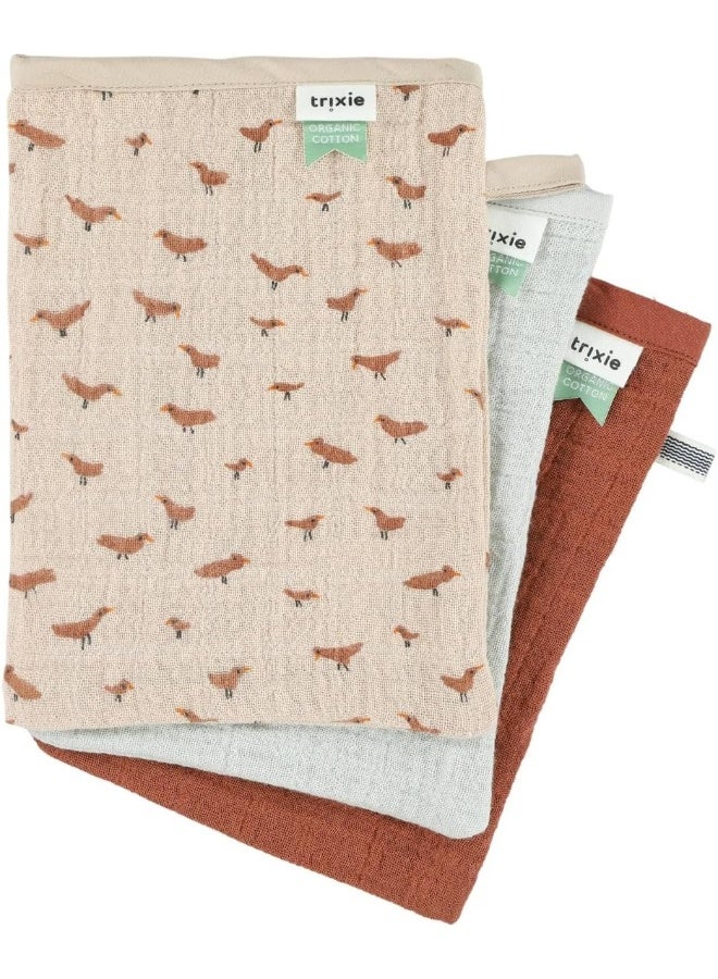 Trixie Babbling Birds Print Muslin Washcloths 3-Piece Set - Image 1