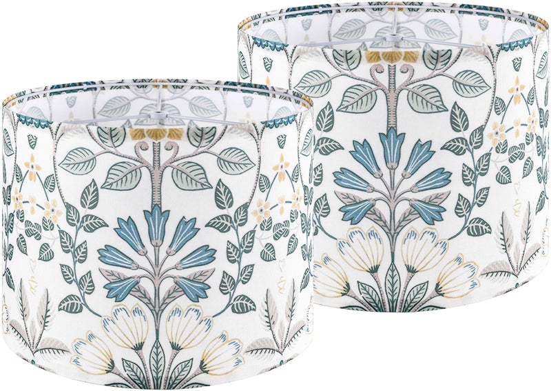 GO&SO GOSO 2pcs Medium Lampshade Polyester Fiber Printing Plants Drum Lamp Shade For TableLamp,Floor Lamps,Diy Pendant Light,Wall Hanging,Spider Fitter 13 "Top x 13" Bottom x 10 "High, Assembly Required - Image 1