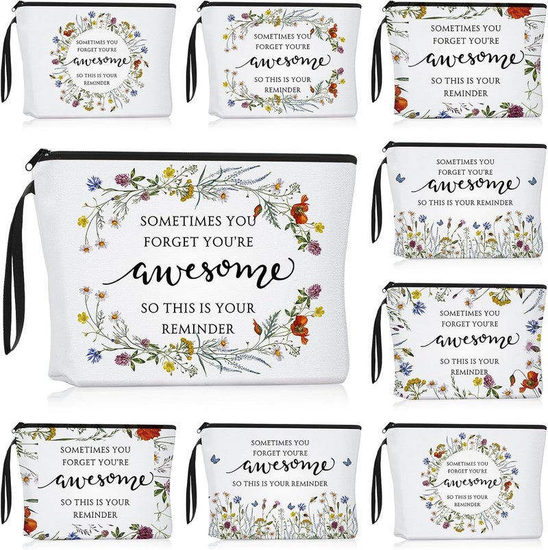 Reginary Reginary 10 Pcs Inspirational Makeup Bags Gift for Women Bulk Motivational Quotes Canvas Cosmetic Bag with Zipper You Are Awesome Employee Appreciation Thank You Gifts for Coworker Cna Team