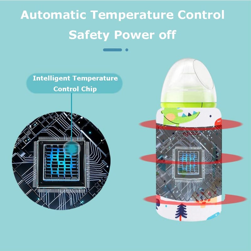 Hilitand Portable Bottle Keep Warm, USB Travel Milk Heat Keeper, Baby Bottle Keep Warmer for Car Tavel, Storage Cover Insulation Thermostat(Dinosaur, 12) - Image 5