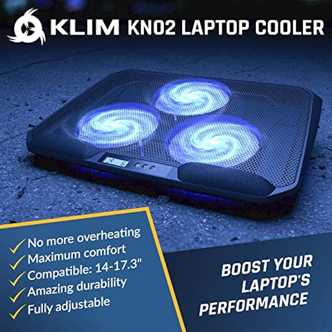 KLIM KN02 LAPTOP COOLING PAD FOR 11-17.3 INCH LAPTOPS - COMFY CUSHIONED WRISTRESTS - POWERFUL LAPTOP COOLING FAN 1500 RPM - SILENT LAPTOP COOLER WITH METAL MESH AND 5-YEAR WARRANTY - NEW 2022 RELEASE - Image 2
