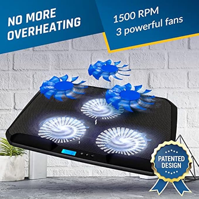 KLIM KN02 LAPTOP COOLING PAD FOR 11-17.3 INCH LAPTOPS - COMFY CUSHIONED WRISTRESTS - POWERFUL LAPTOP COOLING FAN 1500 RPM - SILENT LAPTOP COOLER WITH METAL MESH AND 5-YEAR WARRANTY - NEW 2022 RELEASE - Image 3