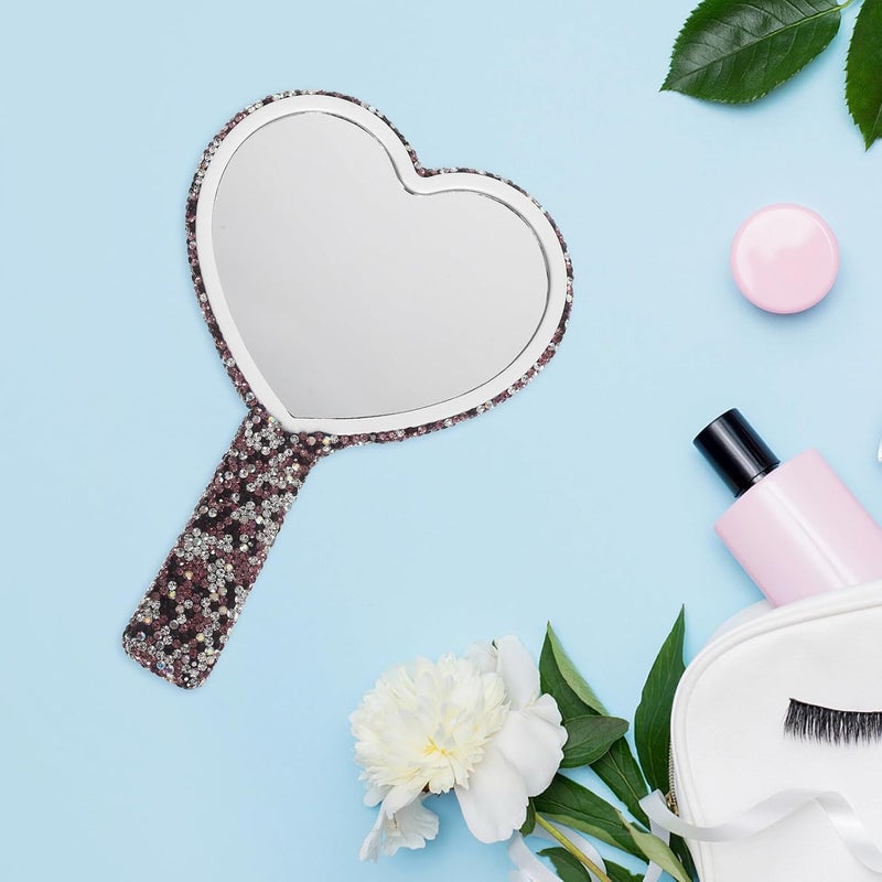 IMIKEYA Rhinestone Heart Shaped Handheld Travel Makeup Mirror Portable Small Glitter Cosmetic Pocket Mirror for Women Valentine’s Day Outdoor Use - Image 5