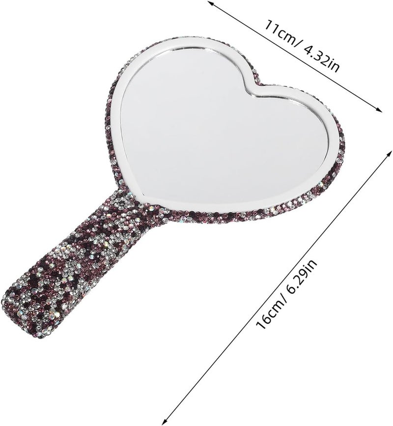 IMIKEYA Rhinestone Heart Shaped Handheld Travel Makeup Mirror Portable Small Glitter Cosmetic Pocket Mirror for Women Valentine’s Day Outdoor Use - Image 2