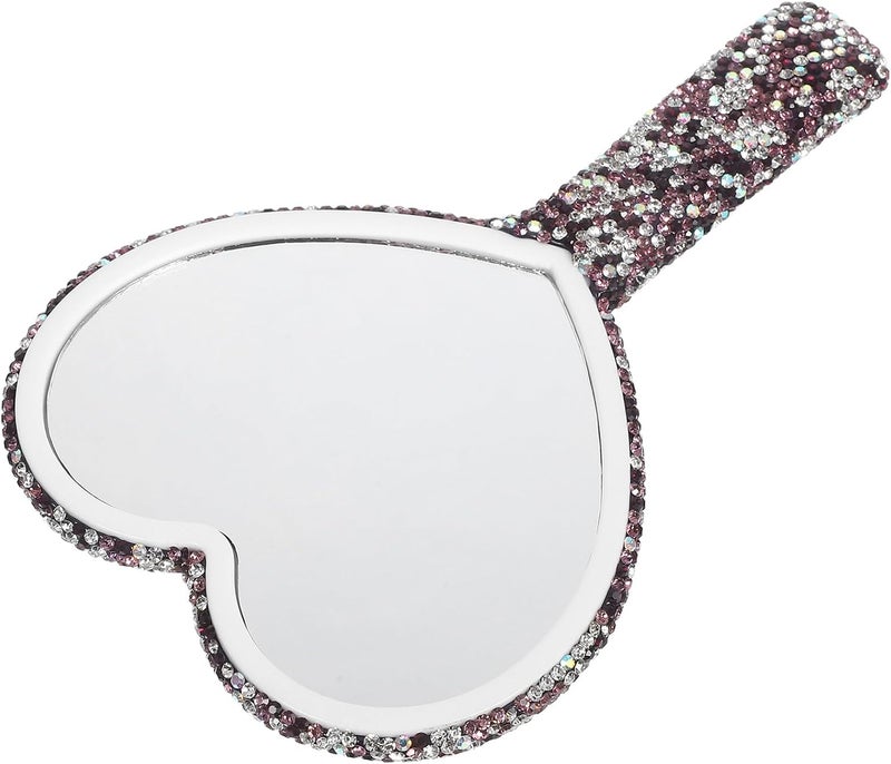 IMIKEYA Rhinestone Heart Shaped Handheld Travel Makeup Mirror Portable Small Glitter Cosmetic Pocket Mirror for Women Valentine’s Day Outdoor Use - Image 1