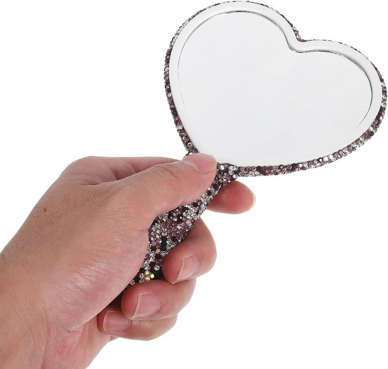 IMIKEYA Rhinestone Heart Shaped Handheld Travel Makeup Mirror Portable Small Glitter Cosmetic Pocket Mirror for Women Valentine’s Day Outdoor Use - Image 4