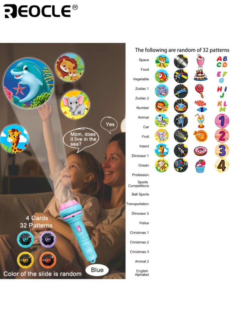 ريوكل 4 قطع من مصابيح العرض الضوئي للأطفال بتصميم شرائح كرتونية وميزة عرض ضوئي، ألعاب تعليمية للأطفال مع عبوة هدايا جاهزة للعب القصصي. - Image 3