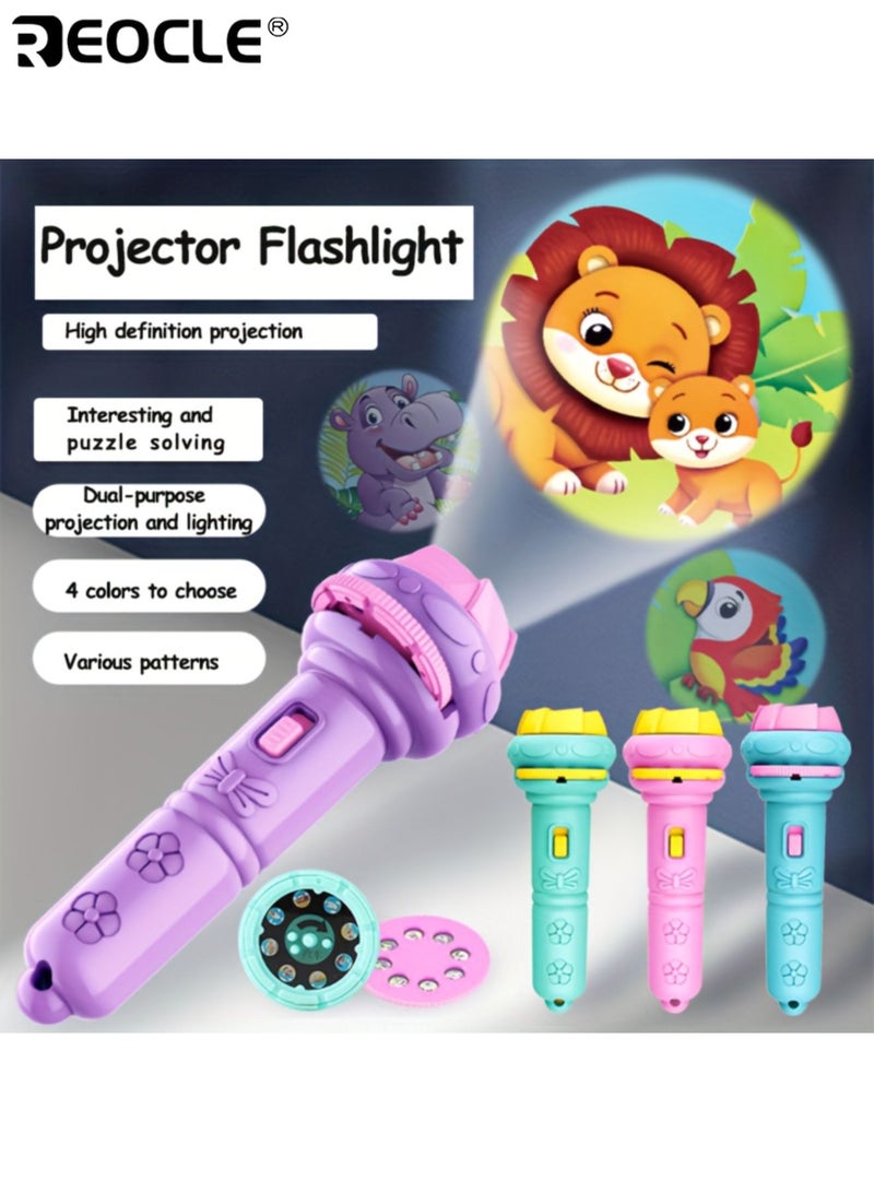 ريوكل 4 قطع من مصابيح العرض الضوئي للأطفال بتصميم شرائح كرتونية وميزة عرض ضوئي، ألعاب تعليمية للأطفال مع عبوة هدايا جاهزة للعب القصصي. - Image 1