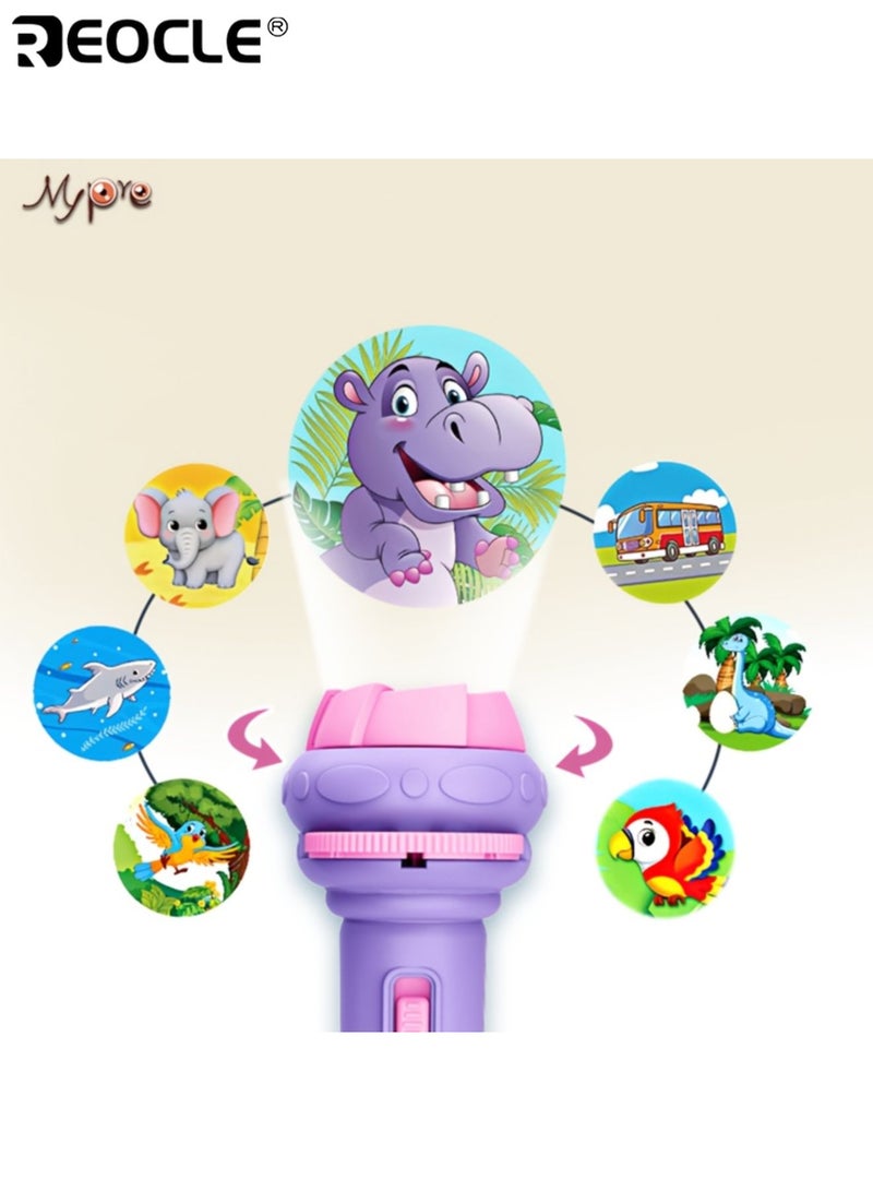 ريوكل 4 قطع من مصابيح العرض الضوئي للأطفال بتصميم شرائح كرتونية وميزة عرض ضوئي، ألعاب تعليمية للأطفال مع عبوة هدايا جاهزة للعب القصصي. - Image 4