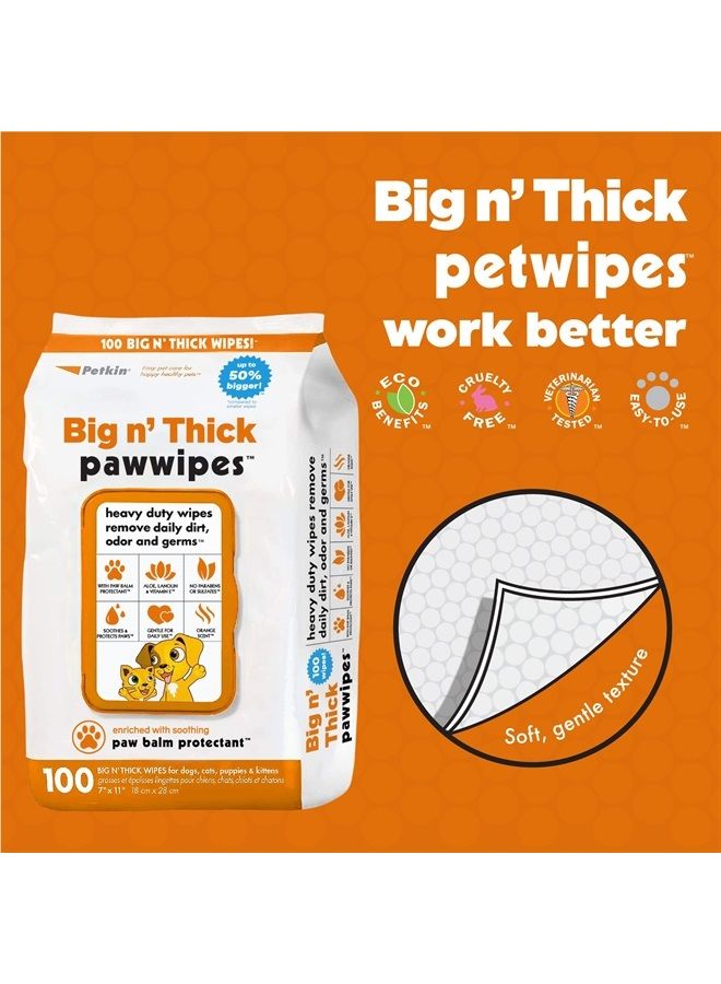 Petkin Big N' Thick Paw Wipes for Dogs, 100 Large Wipes (4 Pack) - Clean Dirty Paws After Walks, with Paw Balm Protectant - Keep Floors and Furniture Clean - Ideal for Home or Travel - Orange Scent - Image 4